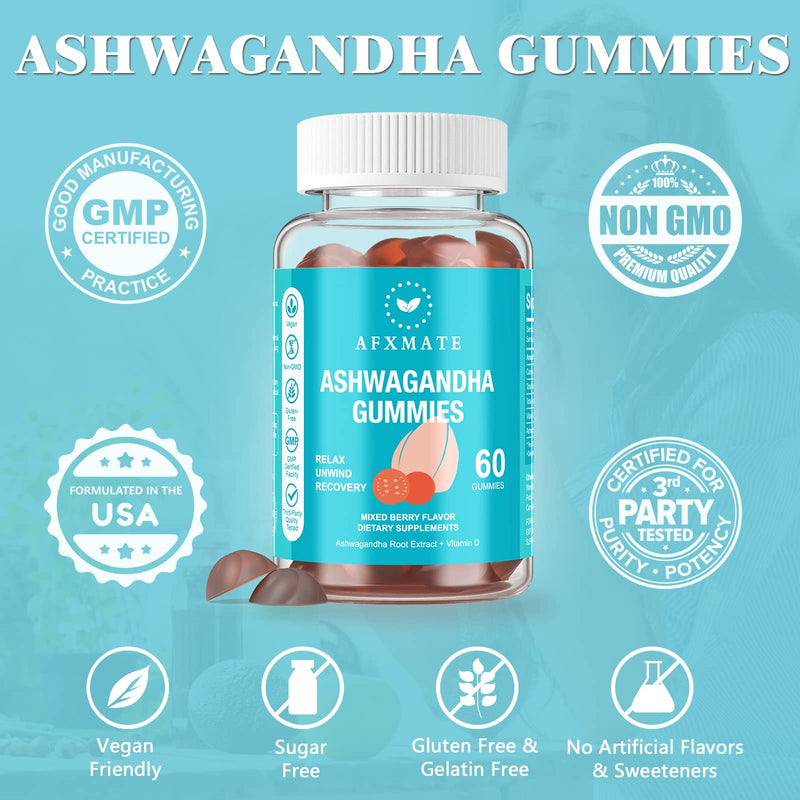 [Australia] - AFXMATE Ashwagandha Gummies & Vitamin D Gummies for Men & Women 120 Count Aswangdha Supplement (Non-GMO, Sugar Free & Gluten Free) 