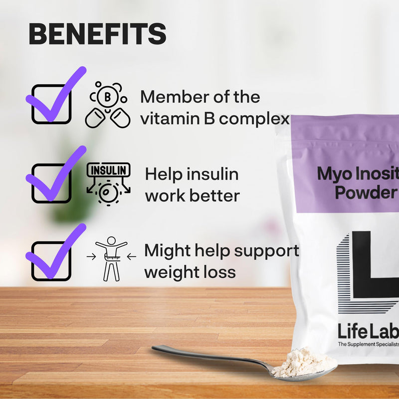 Myo Inositol Powder 250g- Pure Myo Inositol Supplement for Hormonal Balance - Mood Support Vegan Myo Inostiol Powder 99.5 High Purity by LifeLab Supplements 250 g (Pack of 1)