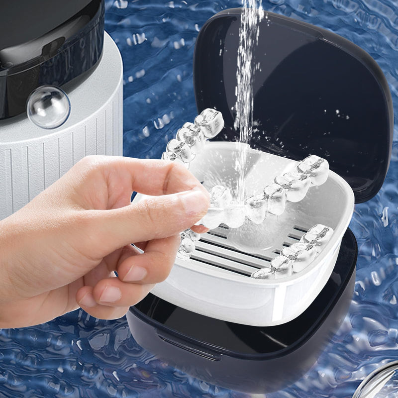 [Australia] - Braces box, denture box, 2 pieces, tooth rescue box, portable denture box with sieve, tooth splint box for false teeth, storage, cleaning 