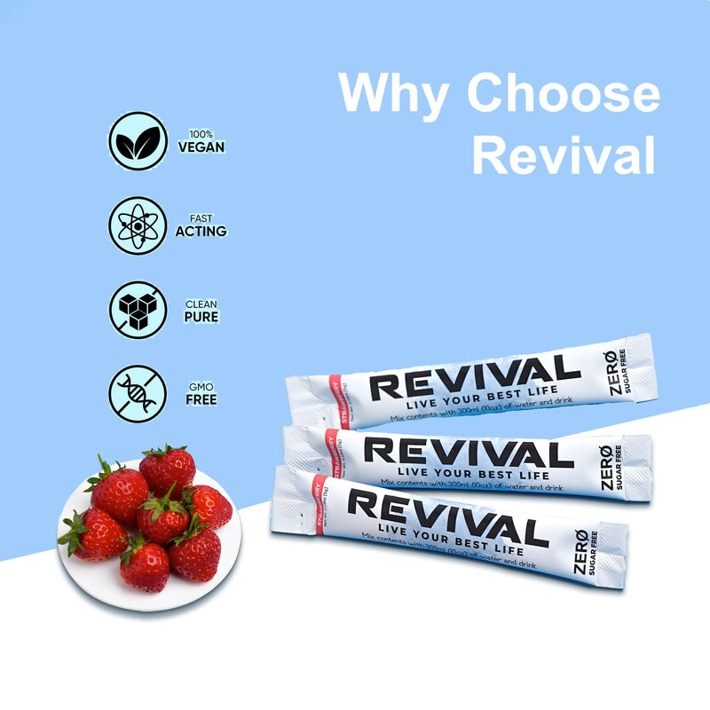 Revival Zero Rehydration Electrolytes Powder - Sugar Free Hydration Sachet Drink with Vitamins C, B1, B3, B5, B12-28 Pack Assorted Flavours 28 Servings (Pack of 1)