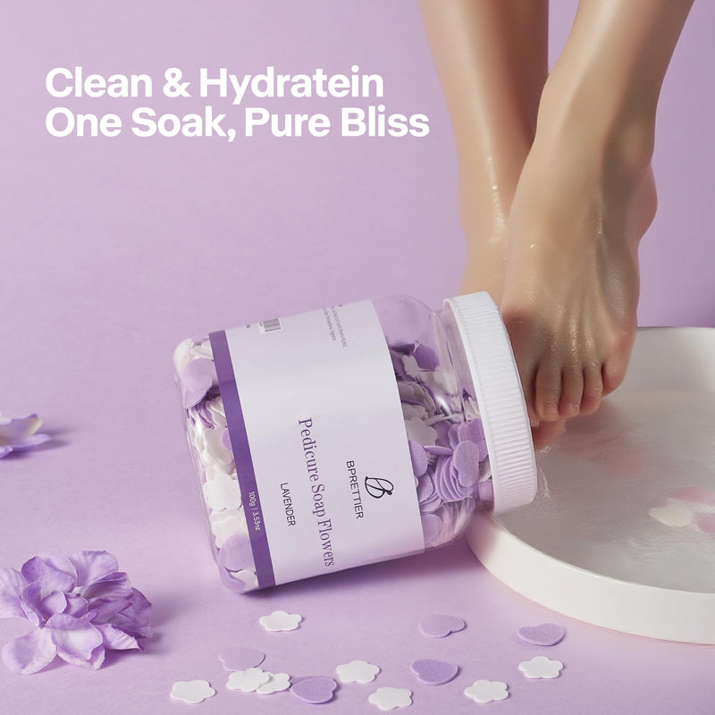[Australia] - Pedicure Soap Flowers Foot Soak Petals Sheet for Softens Dead Skin Moisturizing Relaxing Spa Feet Birthday Pedi Nail Party (Lavender) Purple 