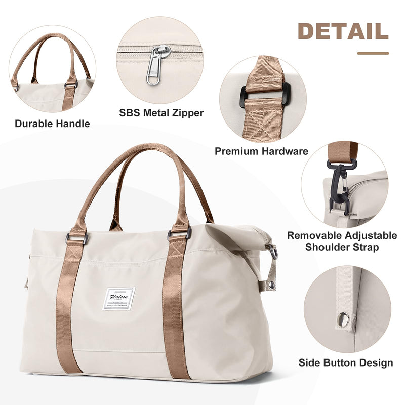 Travel Duffel Bag, Carry On Overnight Weekender Bags for Women | Travel Bag with Wet Pocket & Trolley Sleeve, For Spirit Airlines 18x14x8 Personal Item Bag A1-Beige & Brown Extra Large Travel Bag