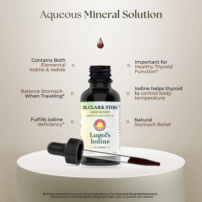 [Australia] - Dr. Clark Lugol’s Iodine 2% Solution - Aqueous Potassium Iodide and 2% Granular Iodine - Natural Stomach Relief and Healthcare - 1 fl. Oz with a Dropper 