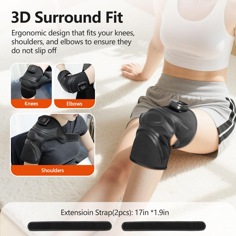 Cordless Knee Massager with Heat Vibration, Heated Electric Knee Brace Massager for Pain Relief, Muscle Relaxation, 3 in 1 Knee Warmers Wrap for Shoulder Leg Elbow, 4 Motors, Heating Pad
