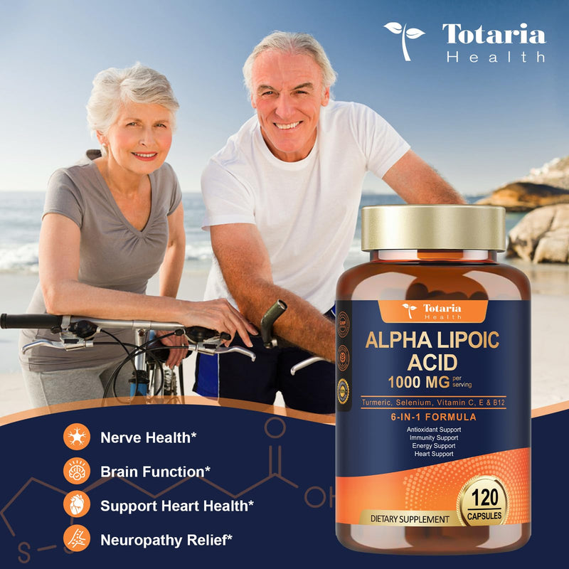 [Australia] - Alpha Lipoic Acid 1000mg - ALA Supplement Antioxidant for Neuropathy Support Nerve Health, Liver Detox, Antioxidant, Metabolism and Cell Energy, Anti-Aging - Non-GMO, Gluten Free, Vegan Safe 120 Count (Pack of 1) 
