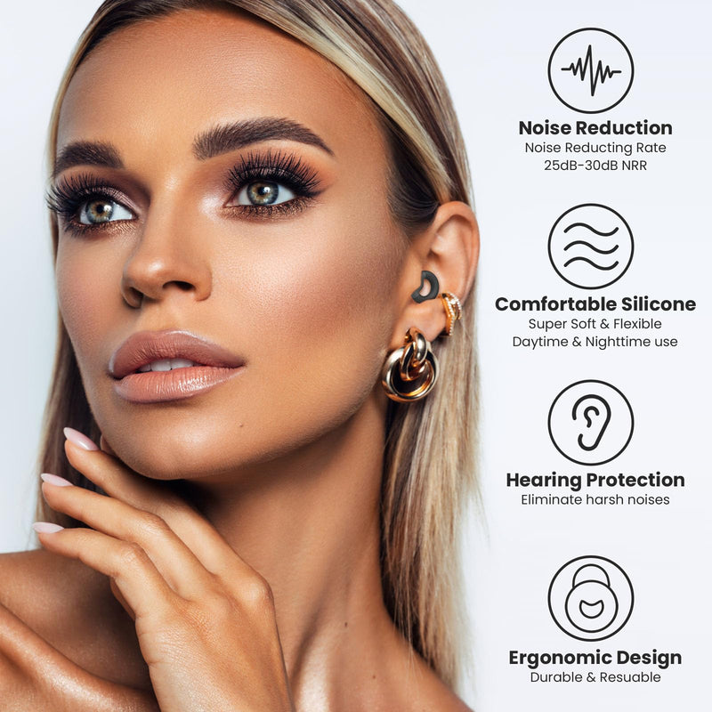 [Australia] - Ear Plugs for Sleeping, 2 Pairs of Reusable Earplugs for Noise Reduction 25dB-30dB with 8 Ear Tips, Soft Hearing Protection Ear Plugs for Concert,Noise Sensitivity, Study & Work Black 