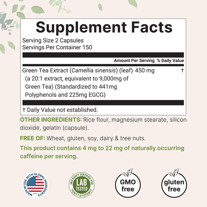 [Australia] - Extra Strength Green Tea Extract 9,000mg, 300 Capsules | 50% EGCG, 98% Polyphenols | 5 Month Supply | Maximum Potency Polyphenols Antioxidant Supplement for Skin, Energy, Brain & Heart Support 