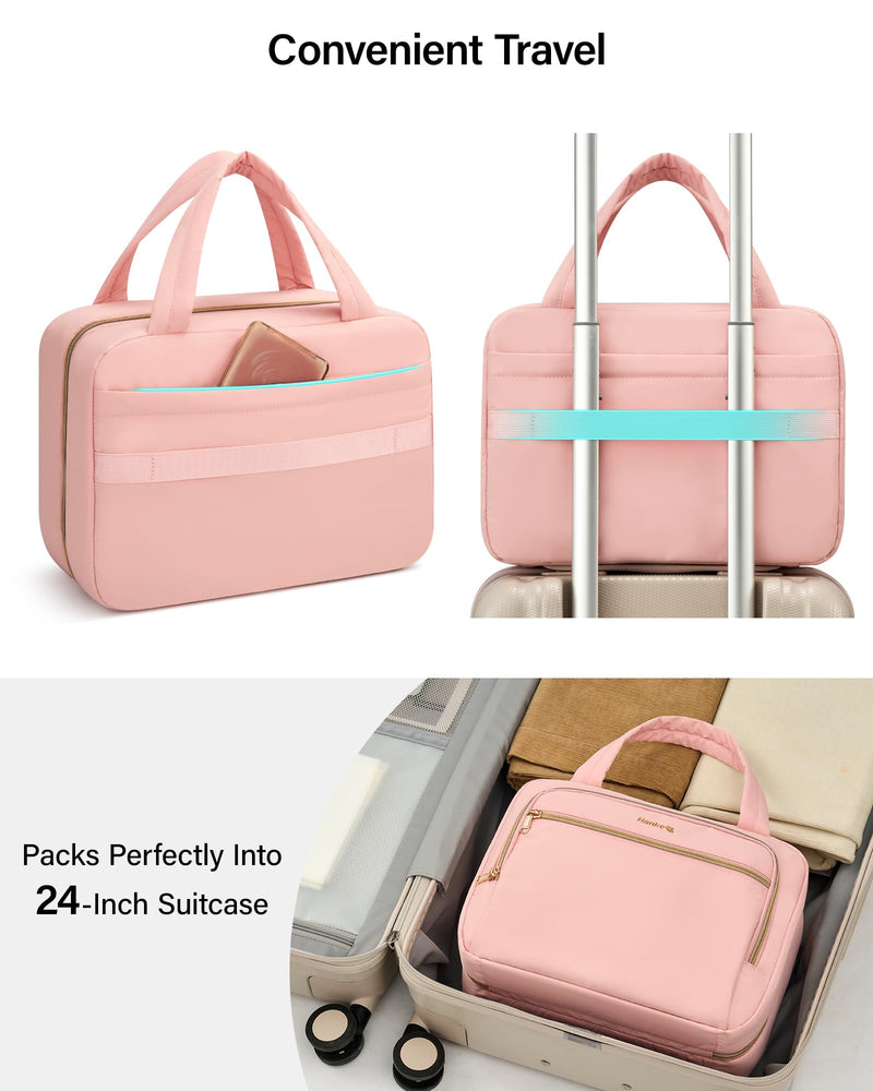 Hanke Hanging Travel Toiletry Bag for Women, Water-Resistant Makeup Organizer with Hook, Cosmetic Bag for Bathroom & Travel Essentials Accessories, Pink