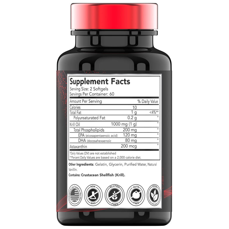 [Australia] - Antarctic Krill Oil 1000mg x 120 Softgels with Astaxanthin | 1000mg Red Krill Oil, 200 mg Phospholipids, 120 mg EPA, 80 mg DHA, 200 mcg Astaxanthin | Potent & Pure Omega-3 Cold Water Antarctic Krill 