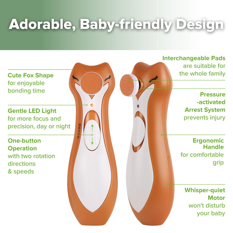 [Australia] - haakaa Baby Nail Trimmer Electric for Newborns/Toddlers/Children/Adults, Electric Baby Nail File with 6 Replacement Heads & Storage Case, Safe & Easy Clever Fox Nail Trimmer for Babies 