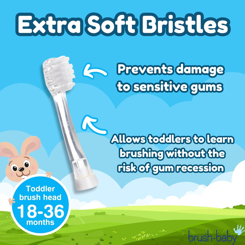 [Australia] - Brush-Baby - Replacement Heads for BabySonic Electric Toothbrush, 18-36 Months - Soft, Gentle Brush Heads for Baby Teeth & Gums - Toddler Toothbrush Head, BPA-Free, Toddler Oral Care - 4 Pack 18-36 Month (Pack of 4) 