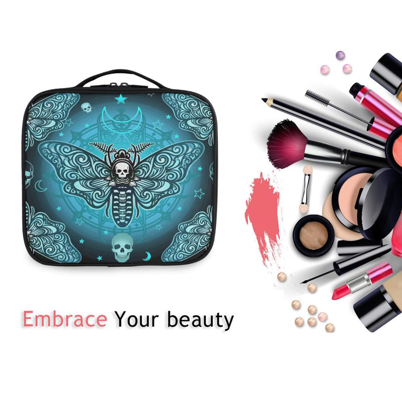 MNSRUU Travel Makeup Bag, Butterfly Skull Makeup Bag Organizer Goth Cosmetic Bag for Women Travel Toiletry Bag with Adjustable Dividers Skull 02