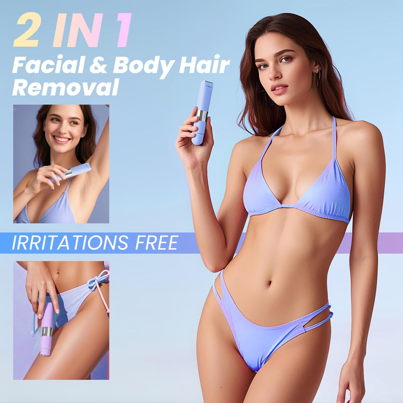Bikini Trimmer for Women, 2-in-1 Waterproof Dual Head Shaver, Electric Razors for Women (Blue) Blue