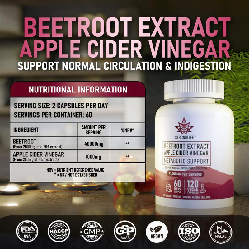 Beetroot Capsules for Men & Women – 40000mg High Strength Extract – Blood Flow, Endurance & Energy Support – 120 Vegan Capsules – 60 Day Supply
