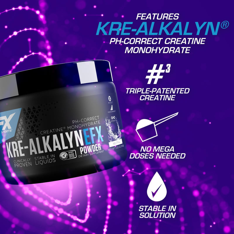 [Australia] - EFX Sports Kre-Alkalyn EFX Powder | pH Correct Creatine Monohydrate Powder Supplement | Strength, Muscle Growth & Performance | 66 Servings (Unflavored) Neutral 
