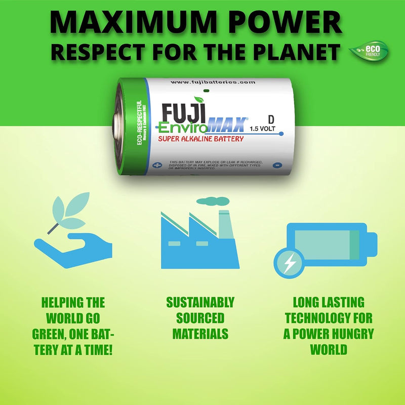 [Australia] - Fuji Enviromax 4100BP2 EnviroMax D Super Alkaline Batteries, 2 pk, White, 2 CT 2 Count (Pack of 1) 