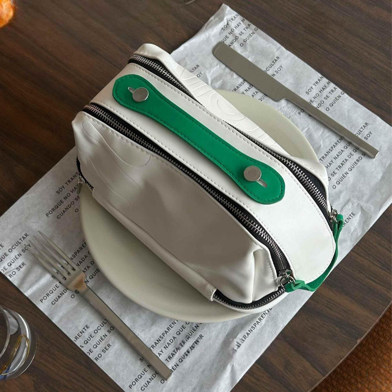 SARELLY | Vegan Leather Makeup Bag | Perfect for Makeup Brushes | Multi-compartments | White Off-White 24 cm x 13 cm x 12 cm