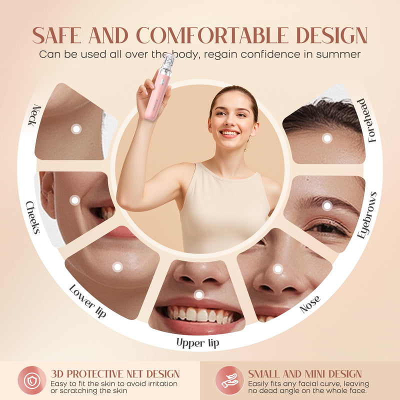 [Australia] - Epilator for Women, 2-in-1 Facial Hair Removal Epilator, Painless Designed Hair Remover with Built-in LED Light for Precision, Smooth Glide Hair Remover for Women Face Lips Chin Peach Fuzz Pink 