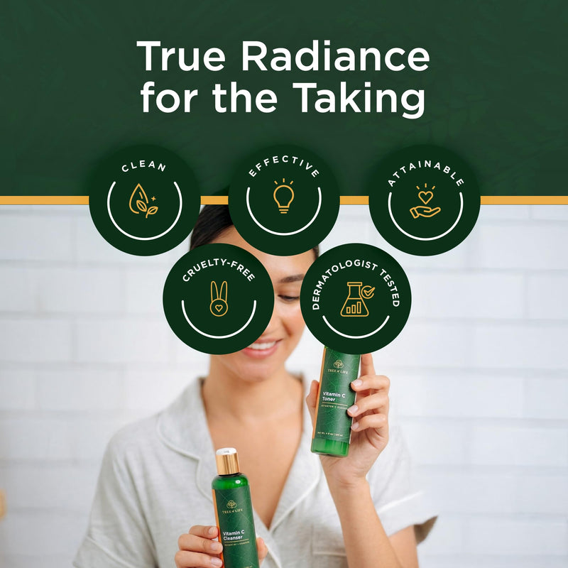 Tree of Life - Vitamin C Facial Cleanser - Face Care - 4 Fl Oz (Pack of 2) | Brightening Vitamin C facial cleanser and toner set. Minimizes pores for gentle deep cleaning for clear skin. Toner & Cleanser 2 X 4 Fl Oz
