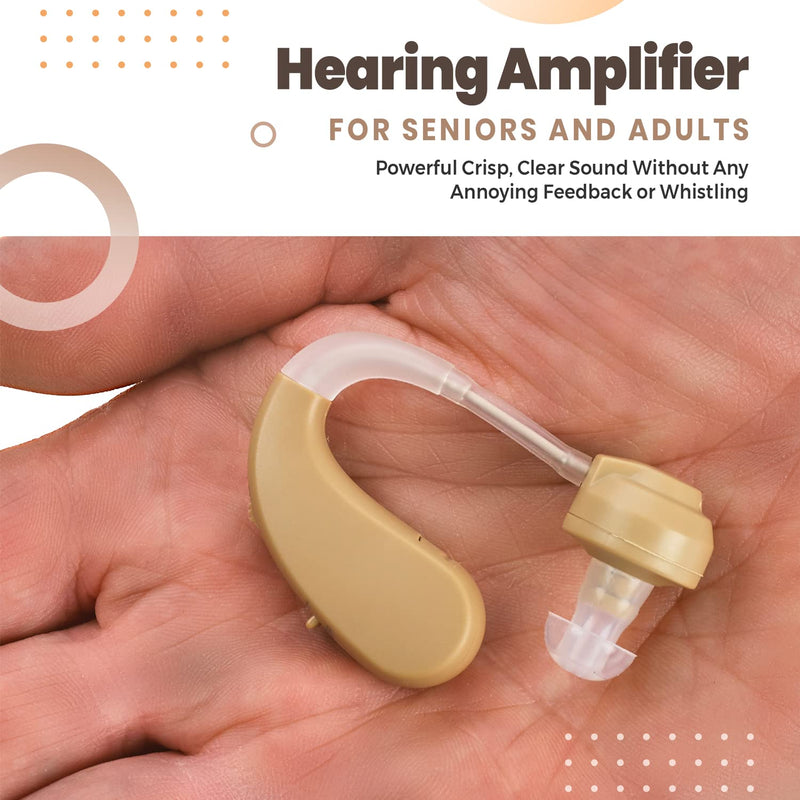 Digital Hearing Amplifier - BTE Behind The Ear Sound Amplifier Pair and Personal Sound Enhancer Set with Noise Reducing Feature That is Smaller & Discreet - Ready to Wear in Any Left or Right Ear