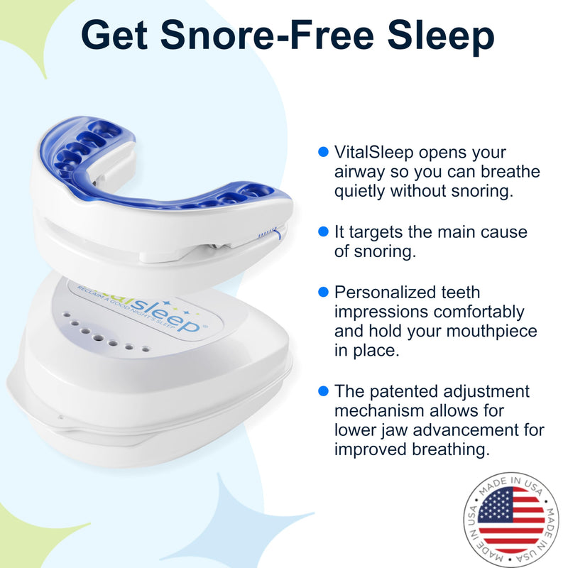 [Australia] - VitalSleep Men's Anti Snoring Mouth Guard, Adjustable Snoring Device, Custom Anti Snore Device with Blackout Sleep Mask, Snore Mouthpiece for Better Sleep, USA Made, 1 Year Warranty 