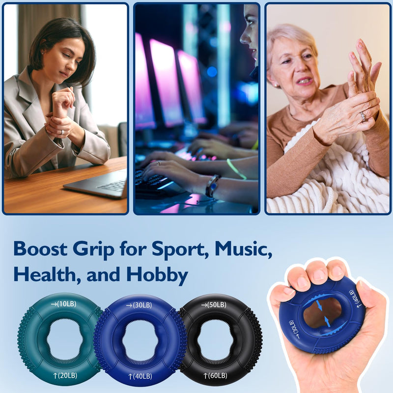 [Australia] - FitBeast Grip Strength Trainer, Finger Exerciser, Forearm Strengthener 9-Piece Kit, Hand Grip Strengthener Targeted Strength, Relief & Recovery Deep Blue 