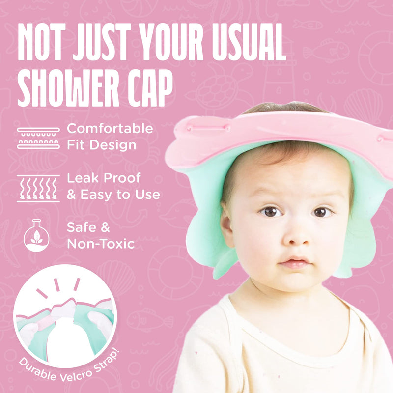 [Australia] - Walnut Tree Baby - Baby Bath Visor With Strap, Bath Visor for Toddlers, Adjustable Shower Visor, Multipurpose Baby Bath Hat Shield, Nose, Ears, & Eye Protector for Shower, Sky Blue Strap Pink 
