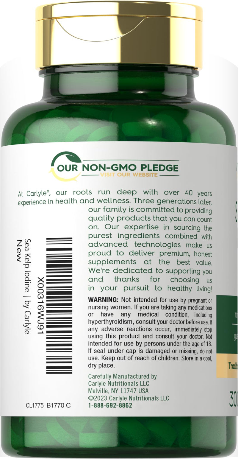 [Australia] - Carlyle Sea Kelp Iodine Supplement | 225mcg | 300 Tablets | Non-GMO, Gluten Free | Traditional Herb Supplement 