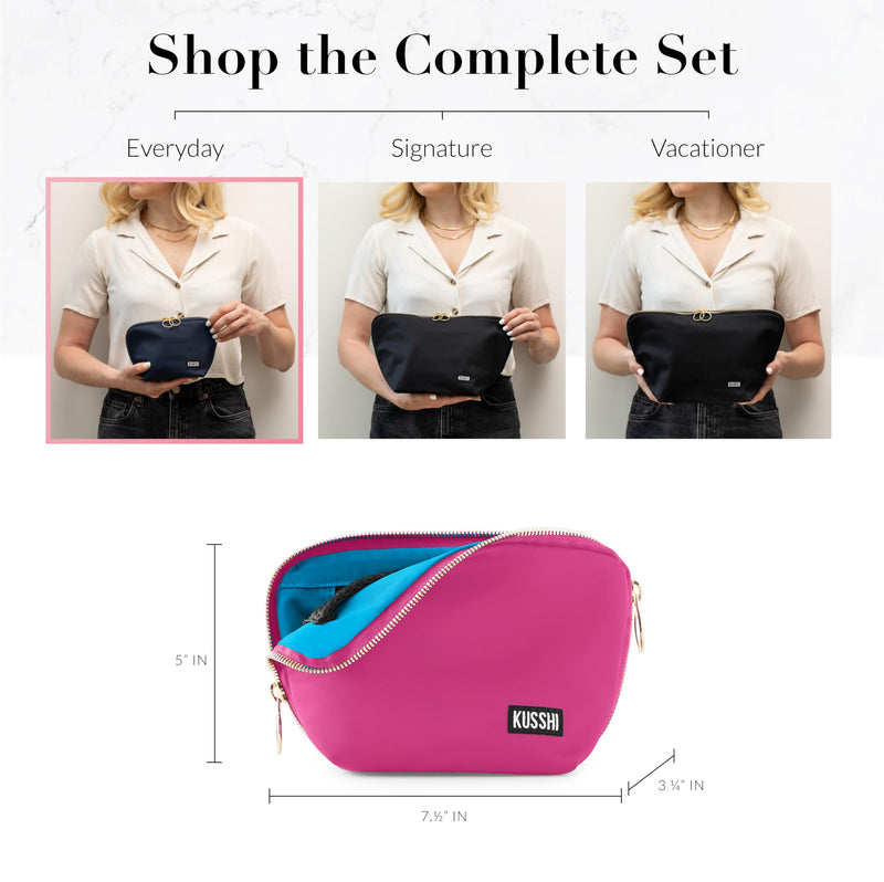 Washable Travel Makeup & Cosmetic Bag - Brush Organizer Sold Separately (Everyday, Pink/Teal)
