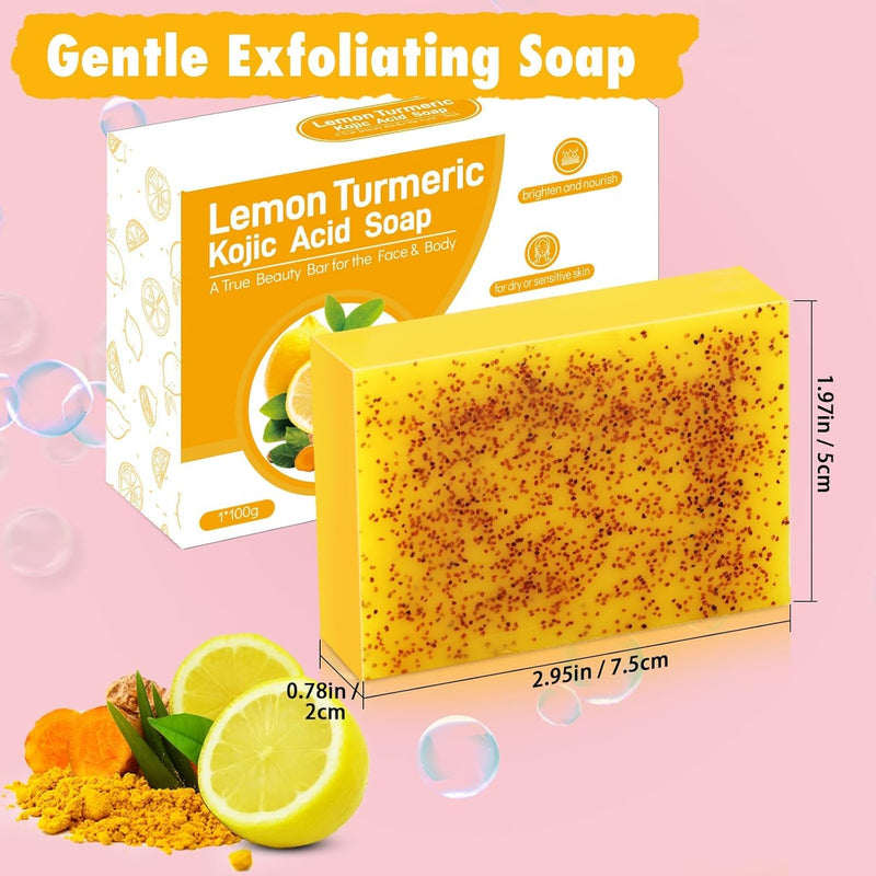 Lemon Turmeric Soap, Turmeric Soap Bar with Vitamin C for Face, Body Hands