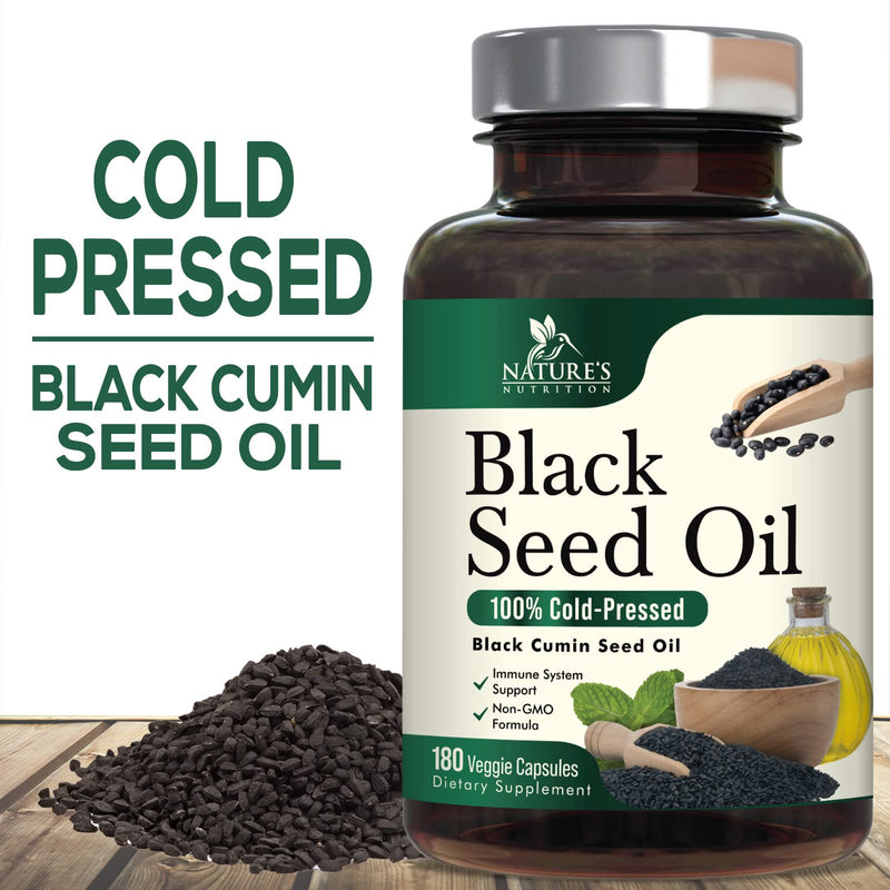 [Australia] - Black Seed Oil Capsules 1000mg - Vegan Cold-Pressed Nigella Sativa Black Seed Oil, Nature's Pure Black Cumin Seed Oil for Immune, Hair and Brain Support, Non-GMO - 180 Capsules 180 Count (Pack of 1) 