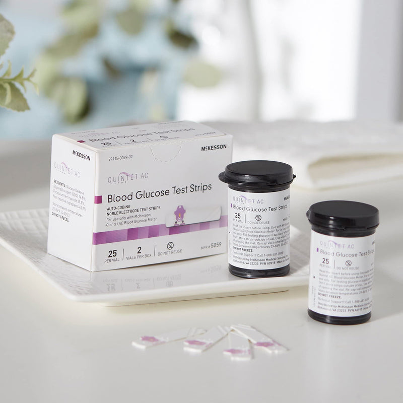 [Australia] - McKesson Quintet AC Blood Glucose Test Strips - Auto Coding, Noble Electrode Strips, for Self-Testing and Point-of-Care Testing of Whole Blood Glucose, 50 Strips, 1 Pack 25 Count (Pack of 2) 