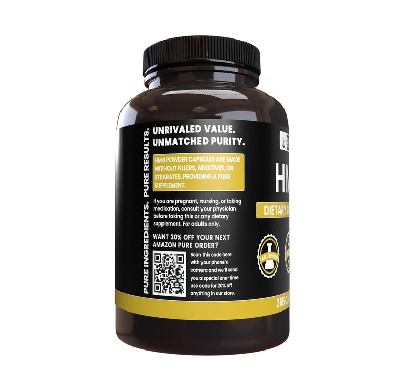 Pure Original Ingredients HMB (365 Capsules) No Magnesium Or Rice Fillers, Always Pure, Lab Verified 365 Count (Pack of 1)