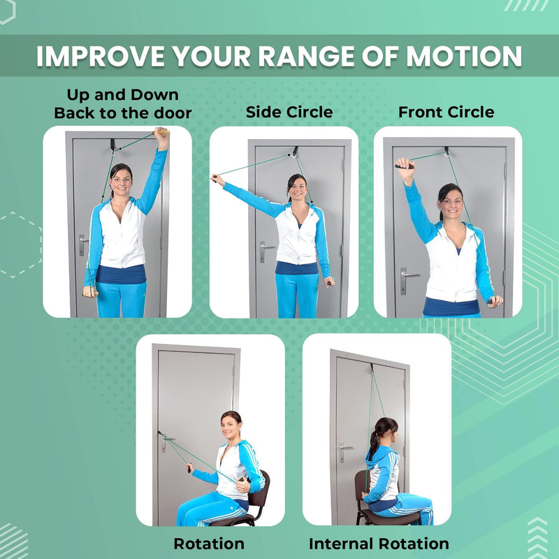 [Australia] - Pulley with Rope and Door Strap, Easy to Use Exercise Equipment for Frozen Shoulder and Hand/Arm Exercise Material Nylon Plastic Colour Green and Black, Smooth Action Pulley 