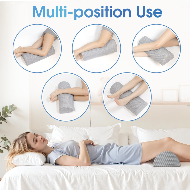 [Australia] - Knee Pillow for Back Sleeping Memory Foam Half Moon Bolster Pillow for Legs, Under Knee Support, Ankle & Foot Comfort Orthopedic Pillow for Side Sleepers (Grey, 20.4" x 8" x 4.9") Grey Standard 