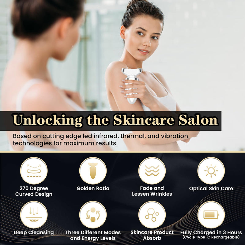 [Australia] - Red Light Beauty Device for Face and Neck, Based on High-end Red and Blue LED Light, Facial Cold and Hot, Vibration Technology, 3 Color Led Face and Neck Beauty Device for Home Use, Pearly White 