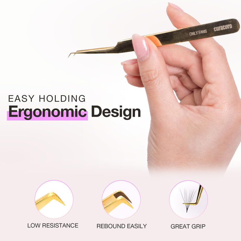 Curacoro Lash Tweezer - Professional & Precision Fiber Tip Grip Lash Tweezers for Eyelash Extensions, Multi Shapes & Purposes Tweezers for Volume, Isolation & Classic Lashes (Silver, Move It) Silver Move It | Classic