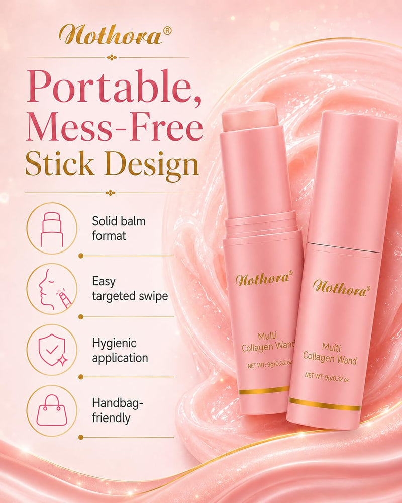 2-Pack Nothora® Collagen Wand, Nothora Pure Collagen Wand Stick, Multi-effect Hydrating Skin Balm, Smooths and Brightens the Look of Skin, Ready for Make-Up, Suitable for Face, Eyes, Lips and Neck