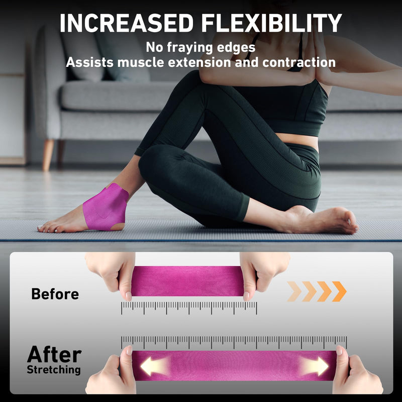 Kinesiology Tape for Ankle, KTQUICK 12 Count Ankle Tape Precut, Original Cotton Waterproof & Breathable, Enhance Elastic Kinesiology Athletic Tape for Ankle Support and Muscle to More Sports (Pink) Pink