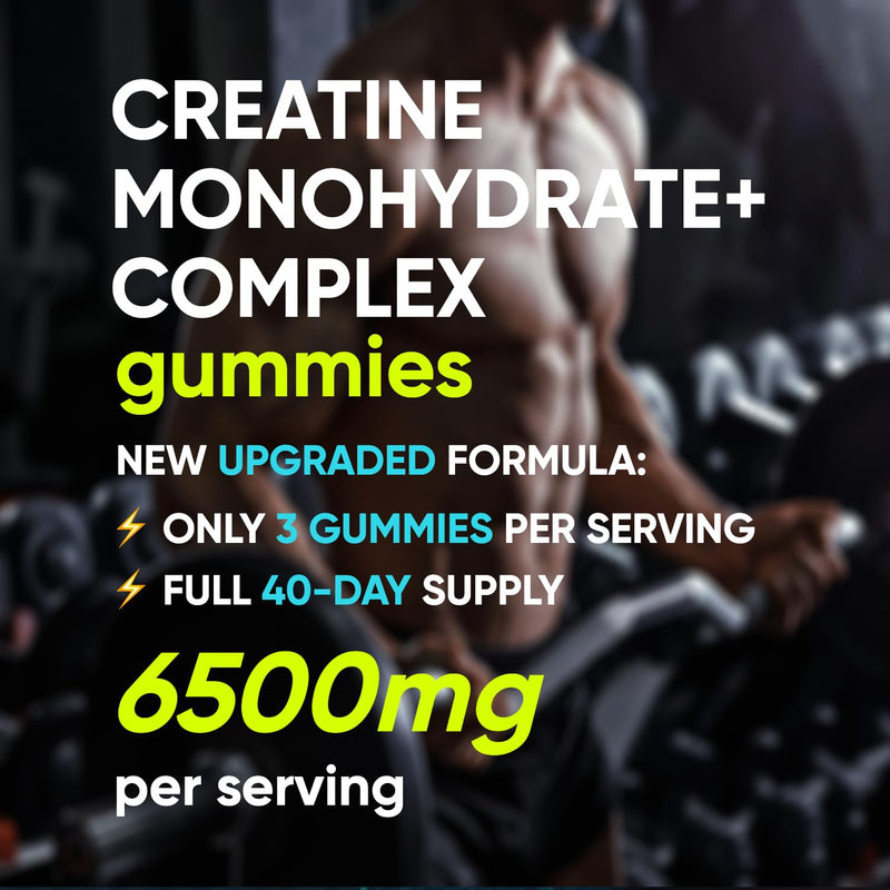 120 Creatine Gummies 6500mg Sugar-Free Complex – 40-Day Supply – Pre-Workout Creatine Monohydrate + BCAA, L-Taurine, B12 – Max Strength Chewable Gym Supplement Vegan Gummy Chews Men & Women Primalvit