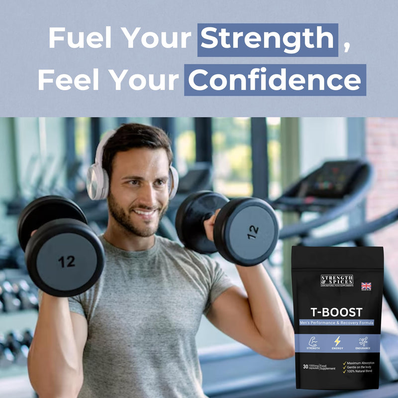 T-Boost 1000mg Men’s Performance & Recovery Formula – Natural Herbal Supplement with Ginseng, Maca, Ashwagandha – Supports Energy, Strength & Endurance – Vegan & UK Made – 30 Capsules