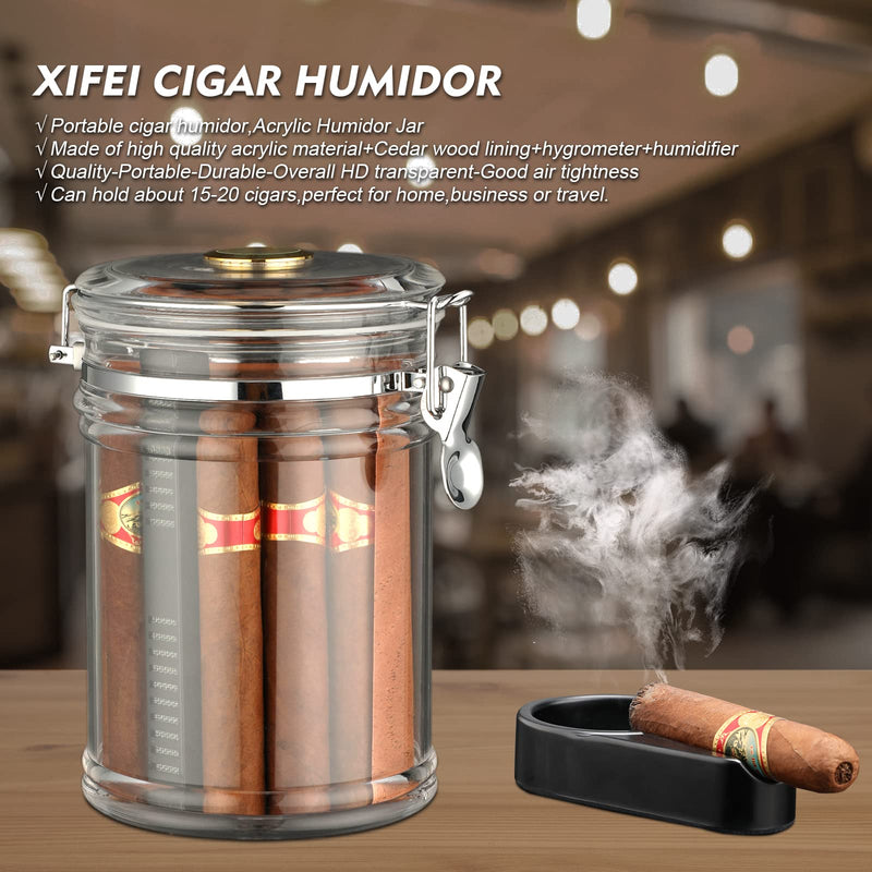 [Australia] - XIFEI Acrylic Humidor Jar with Humidifier and Hygrometer,humidor That can Hold About 18 Cigars (Clear) 