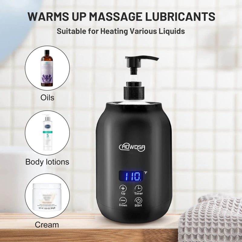 [Australia] - Massage Oil Warmer Bottle Professional Electric Lotion Digital Heater for SPA, Automatic Oil Warmer Heated Oil Lotion Cream for Salon, Barber Shops, Home, with Two Oil Bottle Dispenser (Black) Black 