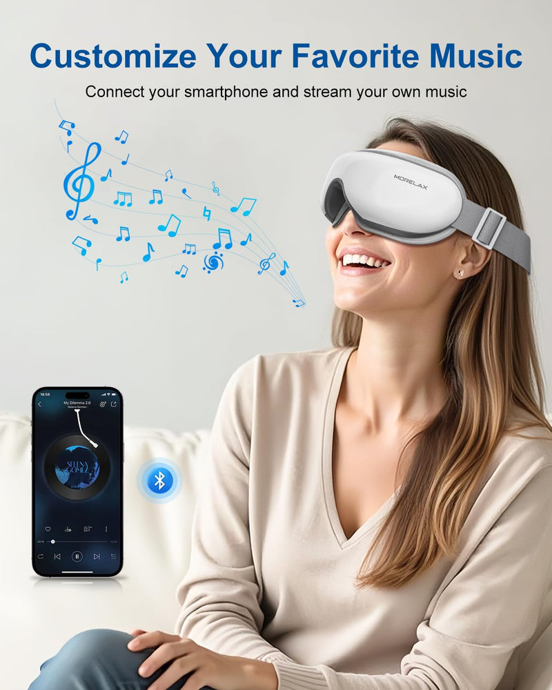 [Australia] - Morelax Eye Massager with Heat & Bluetooth Music, Birthday Gifts for Women, Reduce Eye Strain, Headache Relief and Improve Sleep, Eye Care Device for Migraine Without Display - White 