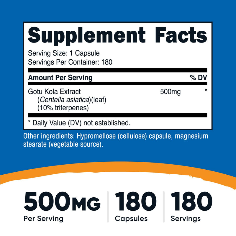 [Australia] - Nutricost Gotu Kola 500 MG, 180 Capsules - Vegetarian Capsules, Gluten Free, Non-GMO 