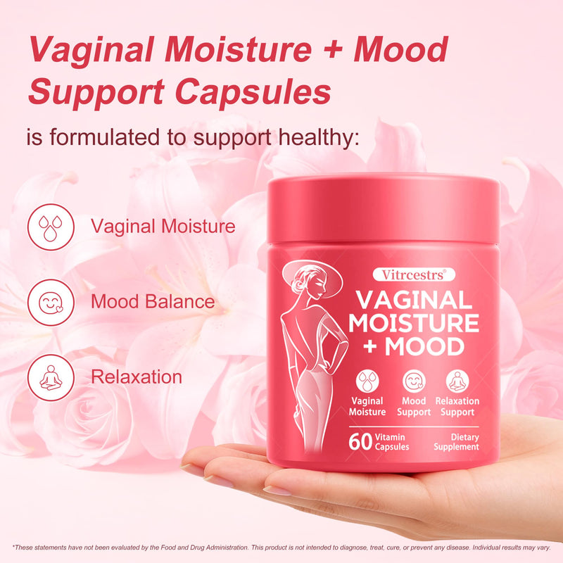 Vaginal Moisture Support Capsules, Support Vaginal Moisture, Mood & Relaxation for Women, Feminine Health Supplement for Vaginal Dryness with Ashwagandha, GABA, Ginkgo Biloba, Mucuna Pruriens, 60 Caps