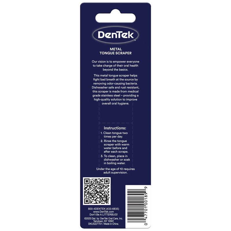 [Australia] - DenTek Metal Tongue Scraper for Better Oral Health – Removes Bacteria, Fights Bad Breath – 100% Stainless Steel, Dishwasher-Safe – Slim Design, Works Gently 1 Count (Pack of 1) 