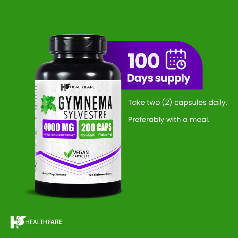 [Australia] - Gymnema Sylvestre Supplement Extract 4000mg | 200 Vegan Capsules | Standardized Herbal Supplement for Metabolic Balance & Carbohydrate Support | Non-GMO, Gluten-Free | Made in USA 