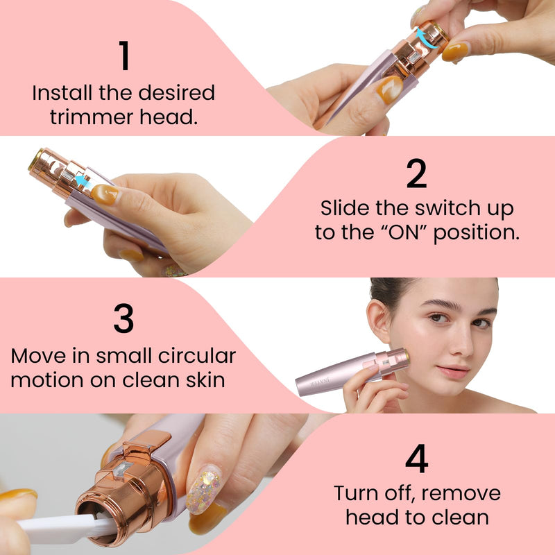 Eyebrow Facial Hair Remover - 2 in 1 Rechargeable Eyebrow Trimmer and Facial Hair Removal for Women, Painless Electric Hair Removal Device with LED Light for Face Eyebrows Peach Fuzz Lip Body