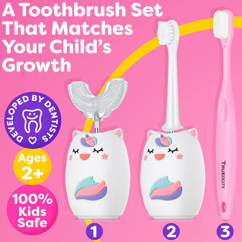 [Australia] - Kids Toothbrushes U Shape, Kids Automatic Toothbrush, Toddler Toothbrush U Shaped, U Toothbrush Kids, Auto Toothbrush, Rechargeable Electric Brush Age 2+, Children's U-Shaped Toothbrush (Unicorn) Pink - Unicorn 
